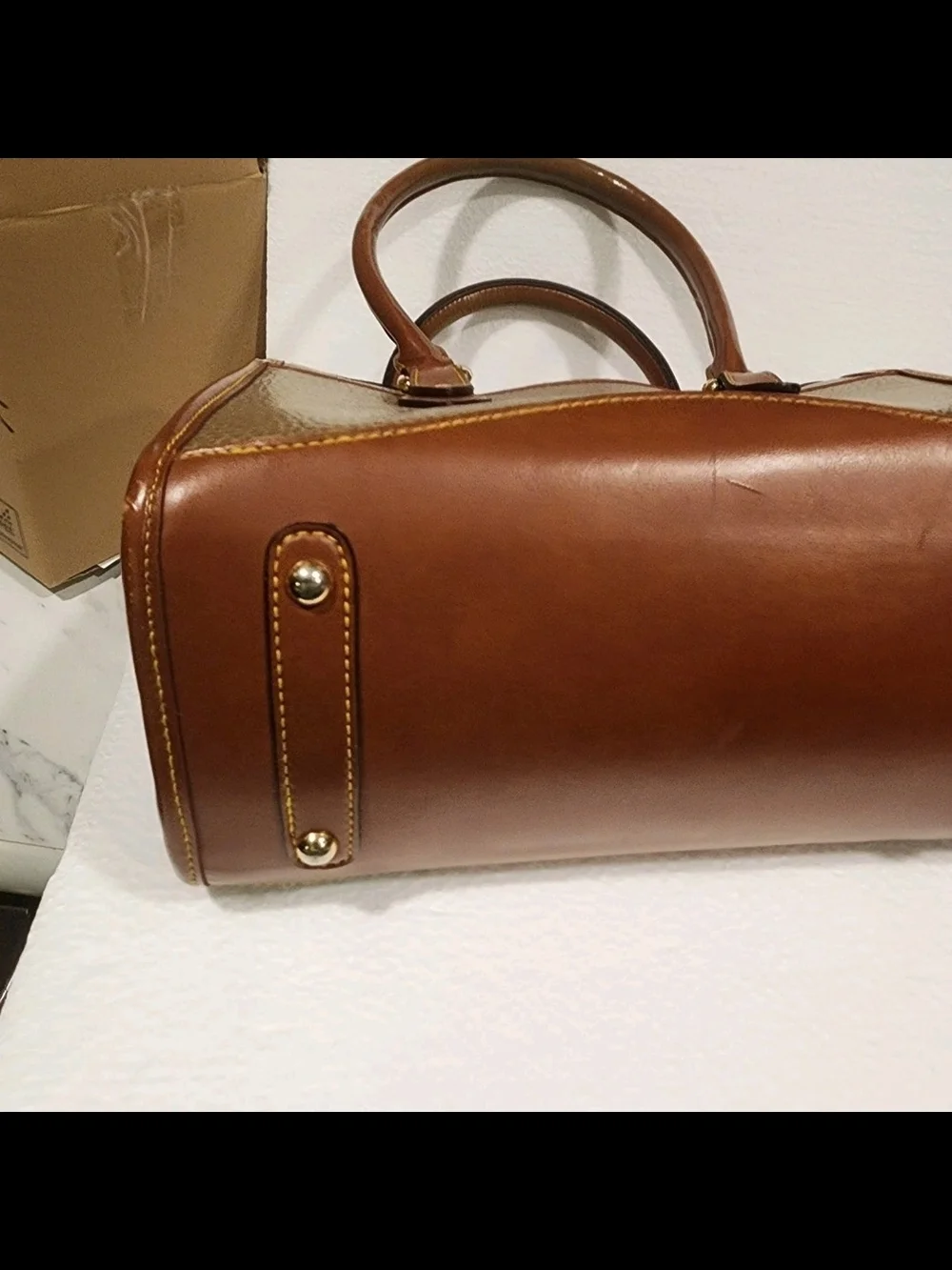 Dooney & Bourke Tan and Brown Pebbled Satchel